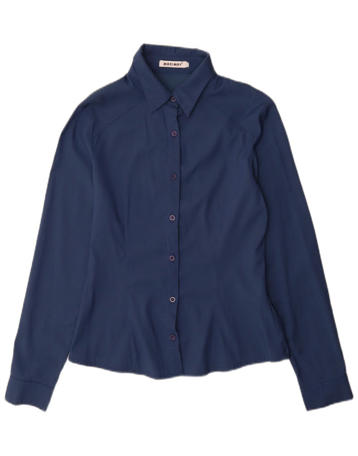 chemise femme vintage UK 12 Coton bleu marine moyen