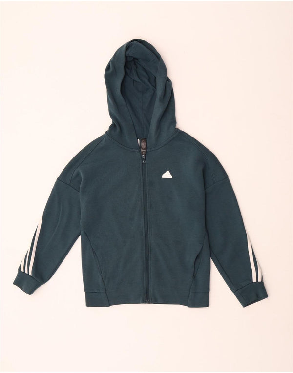 Adidas Boys Zip Hoodie Sweater 9-10 Years Green Cotton