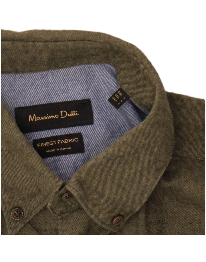 Massimo Dutti Chemise en flanelle pour homme Large Kaki Moucheté