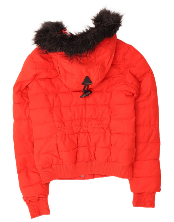 Superdry Veste matelassée à capuche pour femme UK 10 Small Rouge Polyester