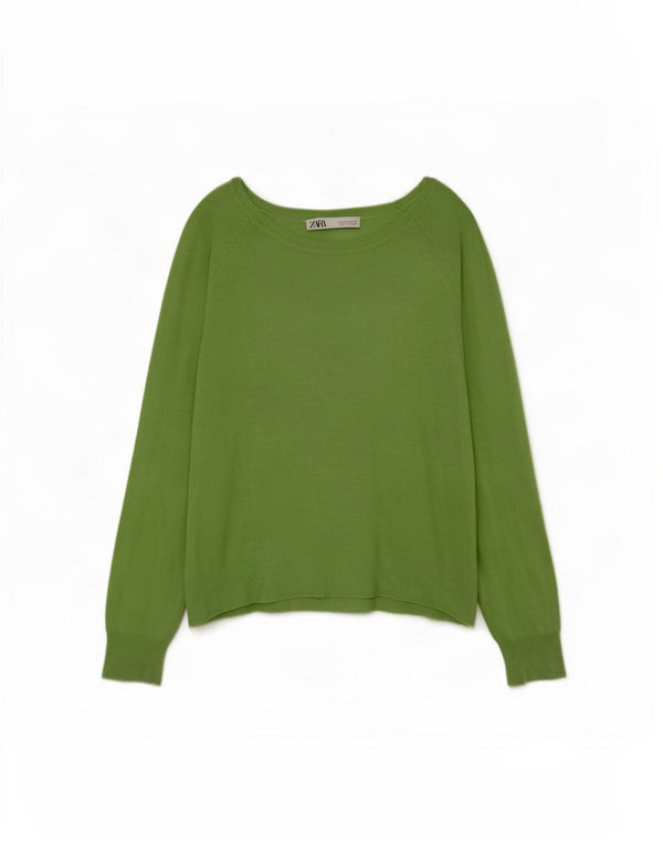 Zara Pull surdimensionné à col bateau pour femme UK 10 Small Vert Viscose