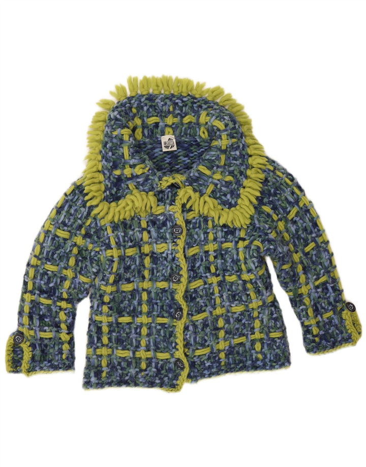 vintage Femme Cardigan Pull UK 14 Grand Chèque Bleu