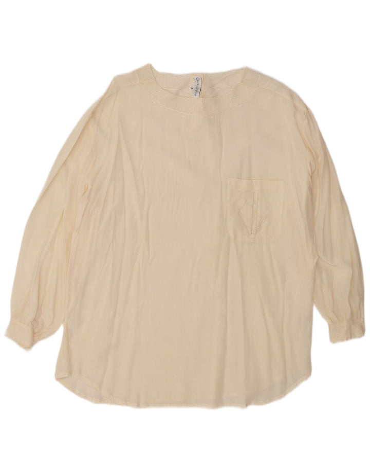vintage Femme Blouse Oversize Top UK 14 Moyen Off White Soie