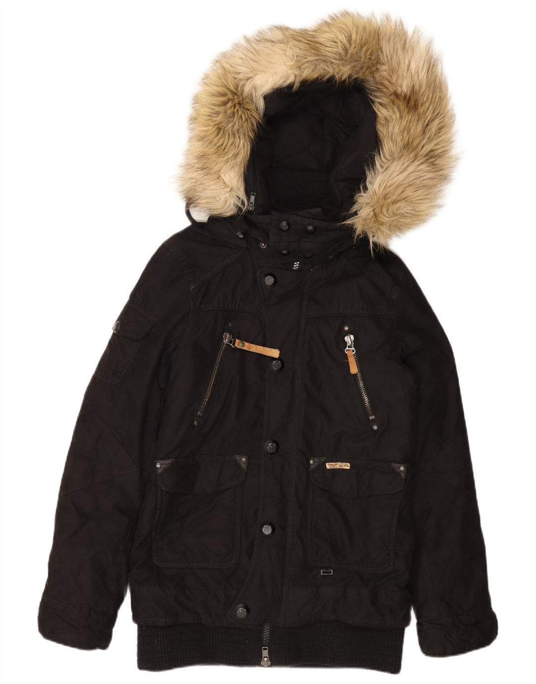 KHUJO Veste Parka à capuche pour femme UK 12 Medium Noir Polyester