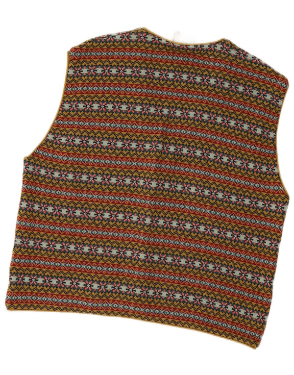 vintage Mens Cardigan sans manches Pull Moyen Multicolore Fair Isle