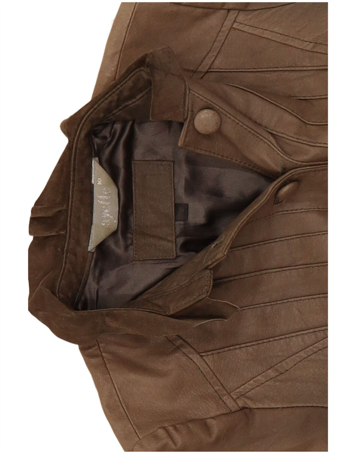 veste en cuir crop femme vintage UK 10 Petit Beige