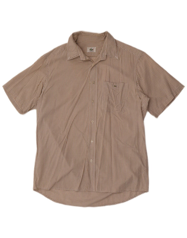 Lacoste Chemise à manches courtes pour hommes Taille 40 Coton à carreaux beige moyen