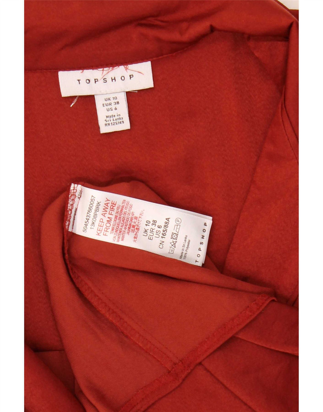 Topshop Chemise Chemisier Femme UK 10 Petit Rouge Polyester