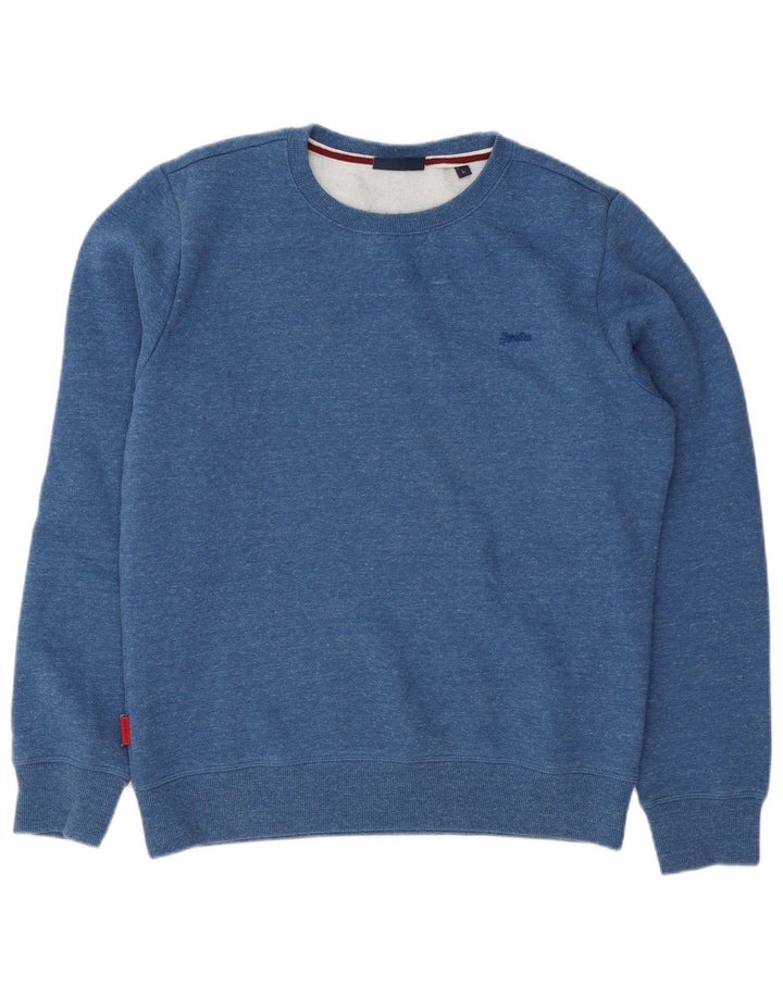 Superdry Homme Sweatshirt Jumper Large Bleu Moucheté Coton
