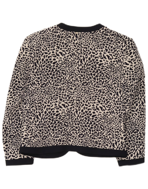 vintage Femme 3/4 Manches Blazer Veste IT 44 Moyen Noir Imprimé Animal