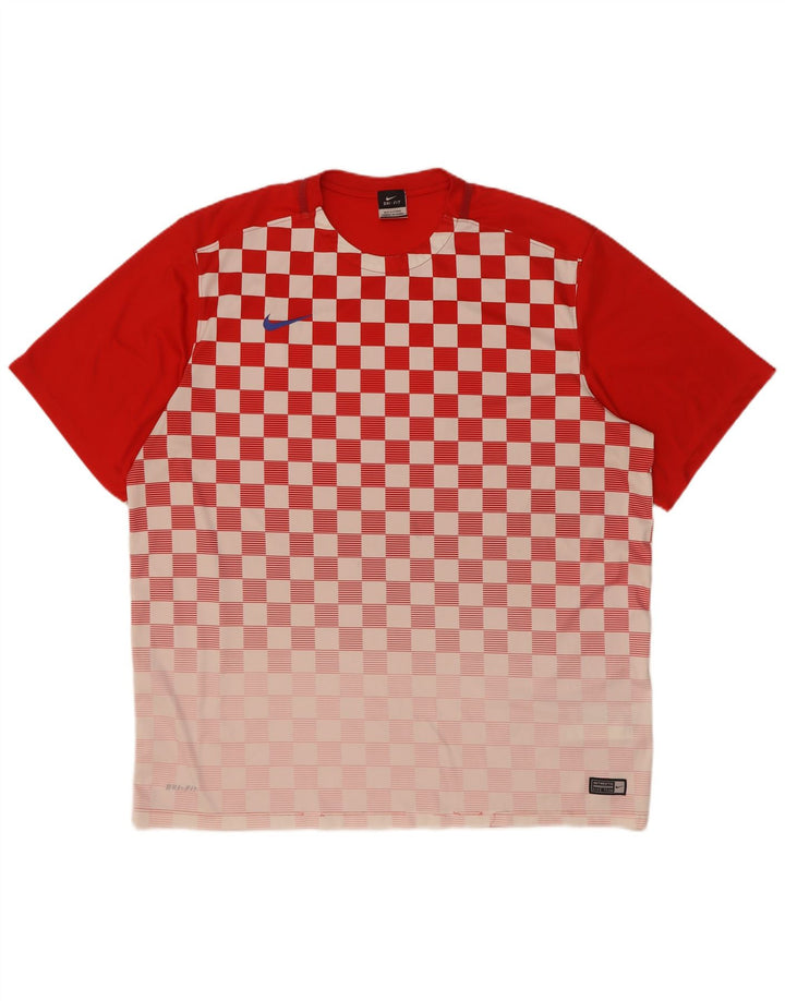 Nike Mens Dri Fit T-Shirt Top 2XL Rouge Géométrique Polyester