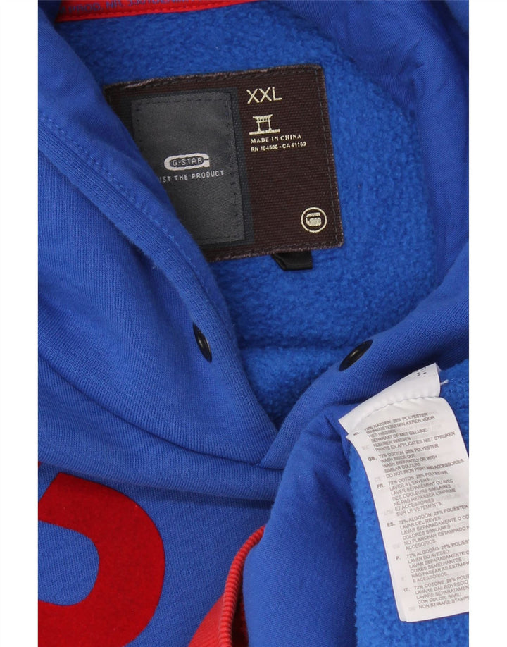 G-STAR Pull à capuche graphique pour homme 2XL en coton color block bleu