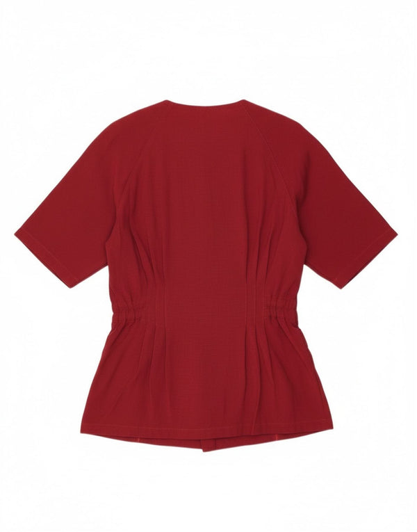 vintage Femmes Manches Courtes Blazer Veste UK 14 Grand Bourgogne Floral