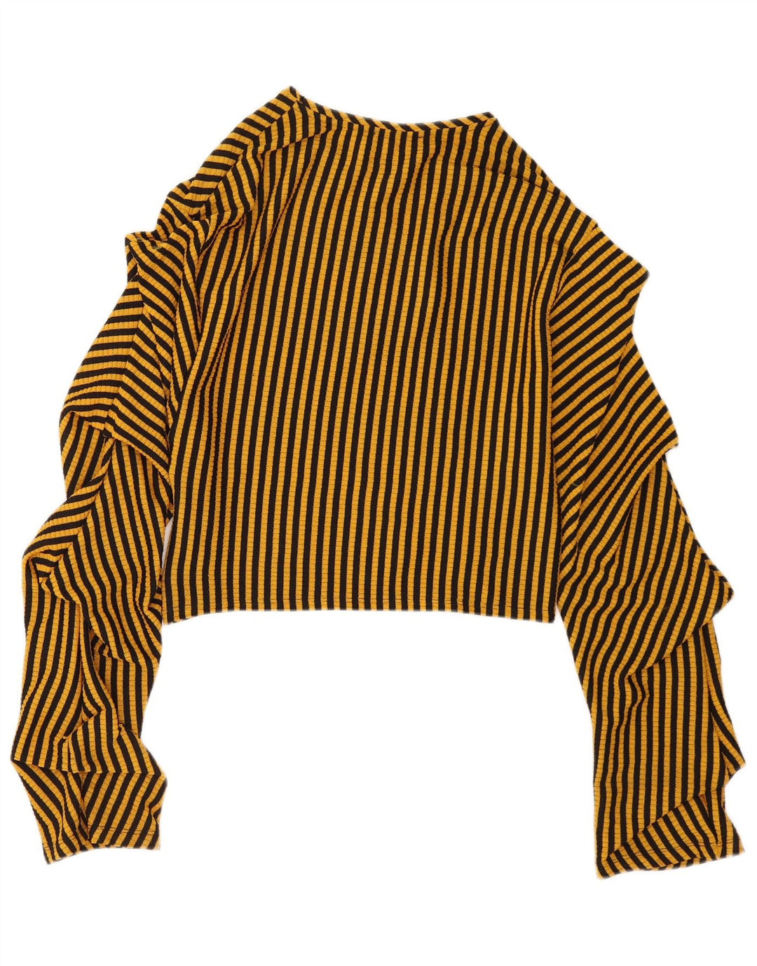 Zara Womens Crop Blouse Top UK 10 Petit Jaune Rayé