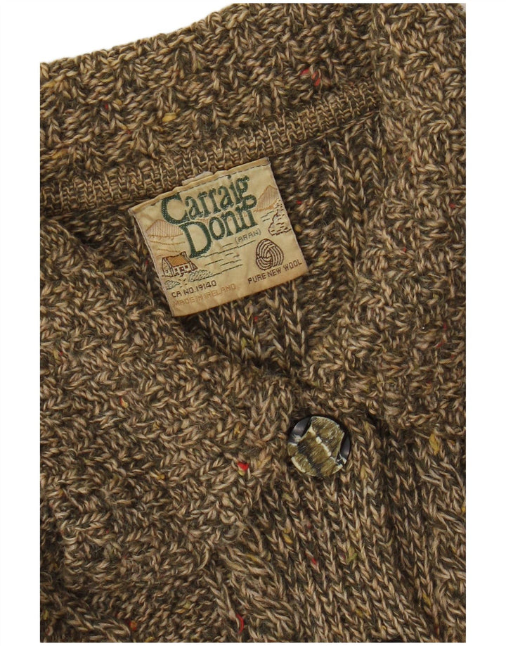 CARRAIG DONN Pull Cardigan Femme UK 14 Laine Mouchetée Kaki Moyen