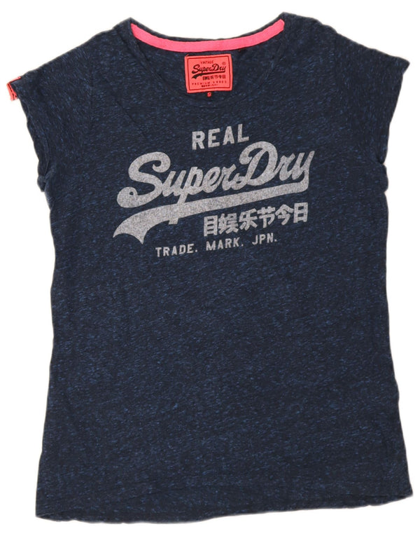Superdry T-shirt graphique pour femme UK 10 Small Bleu marine Coton