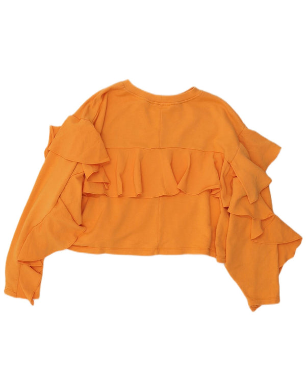 Zara Womens Crop Ruffle Front Top Manches Longues UK 16 Grand Coton Jaune