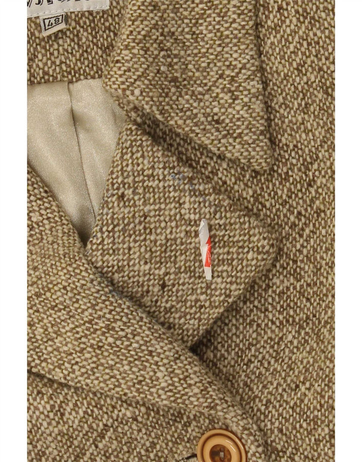 vintage Femme Double Breasted Coat IT 48 XL Kaki Moucheté Laine
