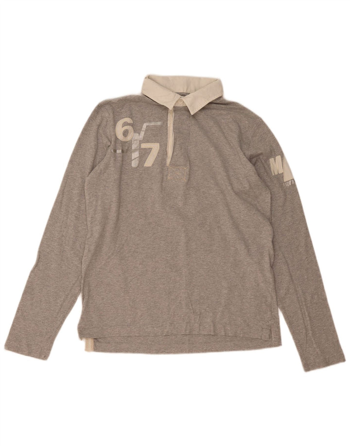 Murphy & Nye Polo de rugby à manches longues pour homme Gris moyen moucheté