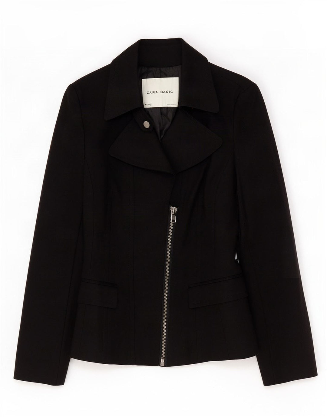 Zara Femme Veste Blazer Zippée UK 10 Petit Coton Noir