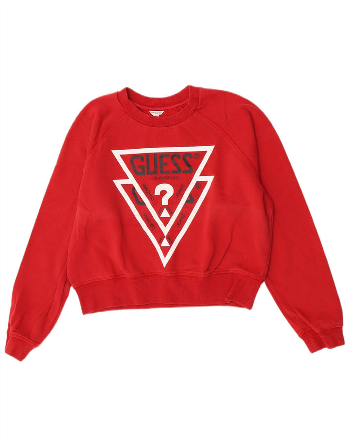 Guess Sweat-shirt court graphique pour femme UK 16 Large Rouge
