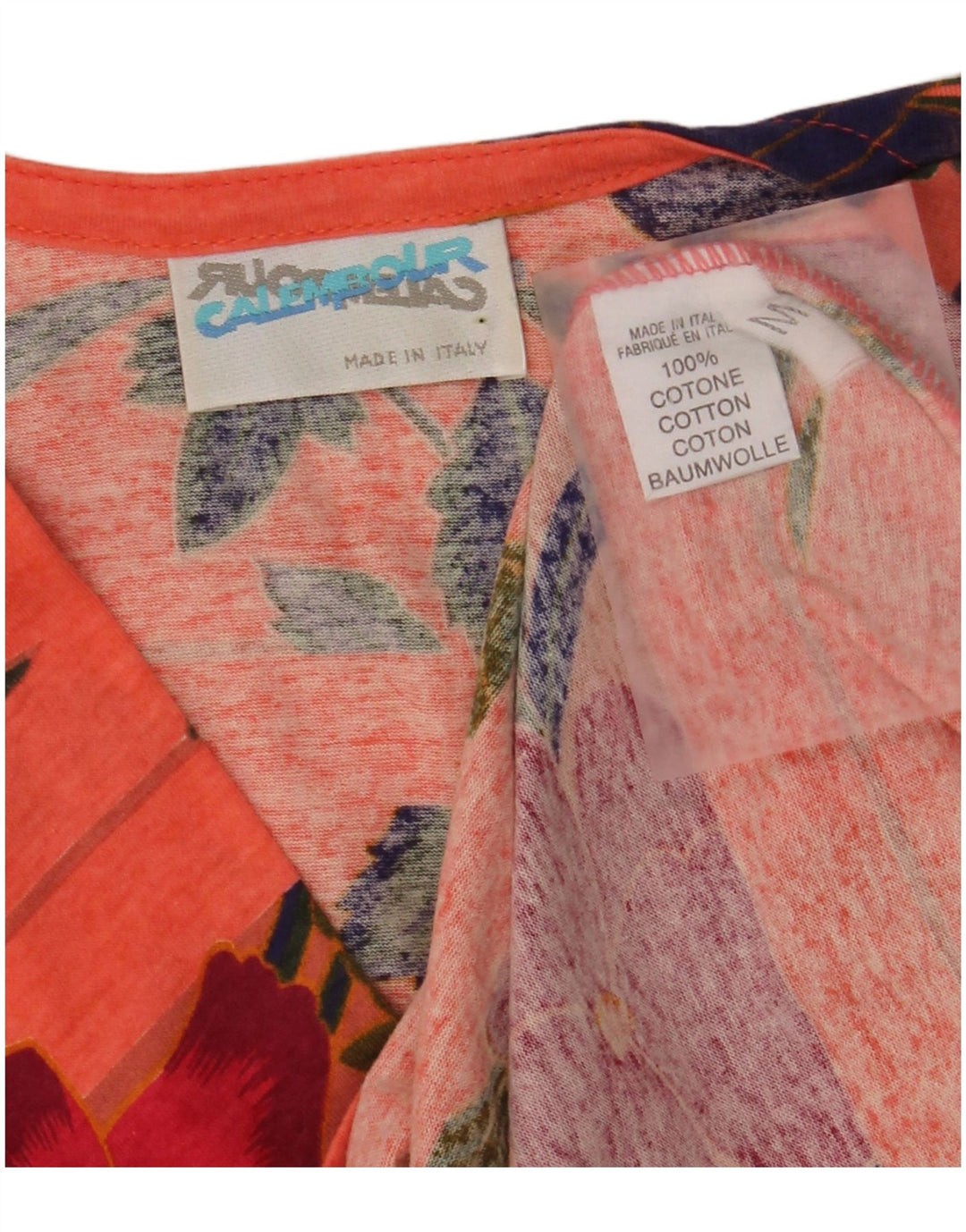 VINTAGE Chemisier Femme Top UK 14 Coton Floral Orange Moyen