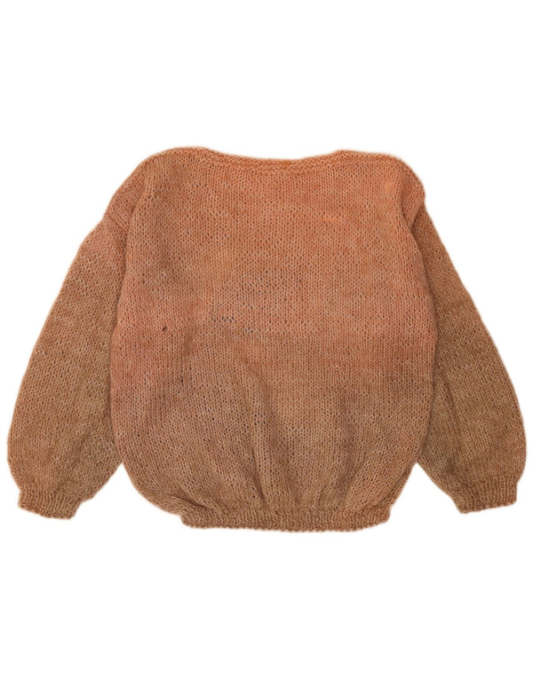 vintage Femmes Bateau Cou Jumper Pull UK 18 XL Brown Colourblock