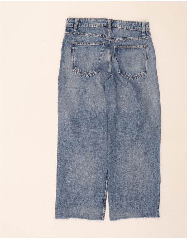 Zara Womens Crop Distressed Loose Jeans EU 36 XS W26 L25 Bleu Coton