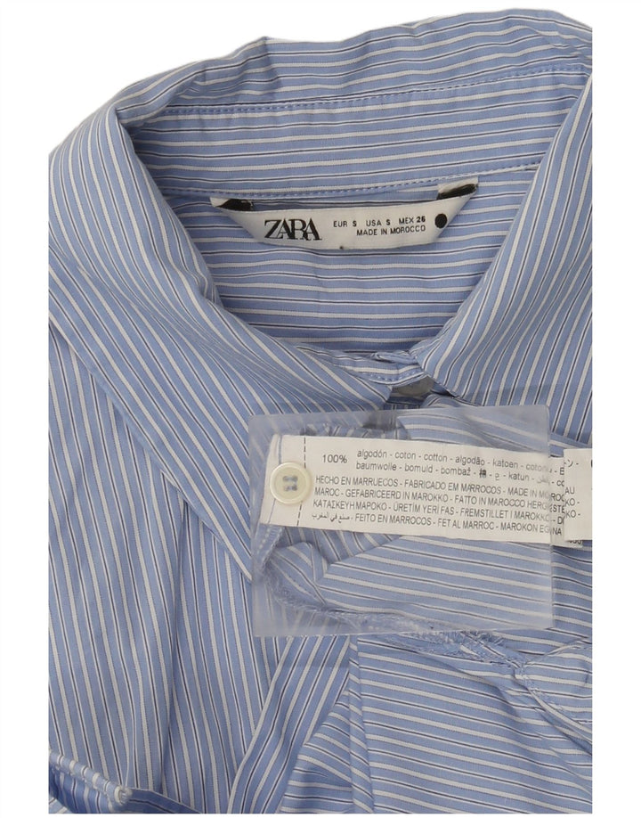 Zara Chemise surdimensionnée pour femme UK 10 Petit coton à fines rayures bleues