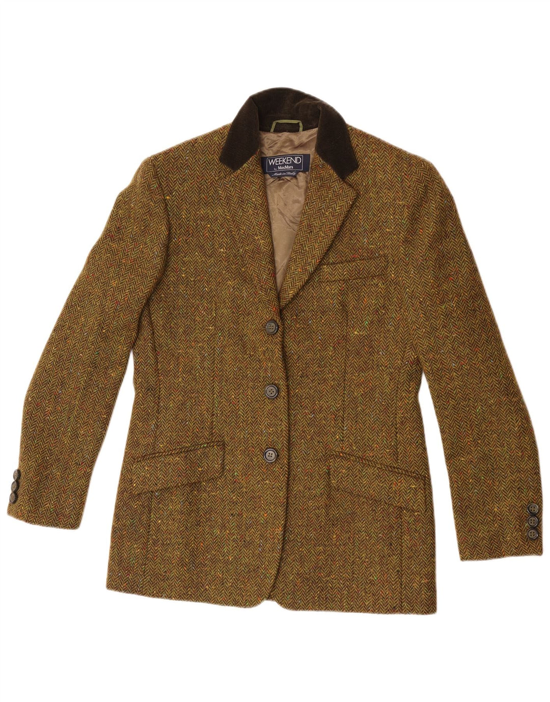 Max Mara Veste blazer à 3 boutons pour femme UK 10 Petit chevron kaki