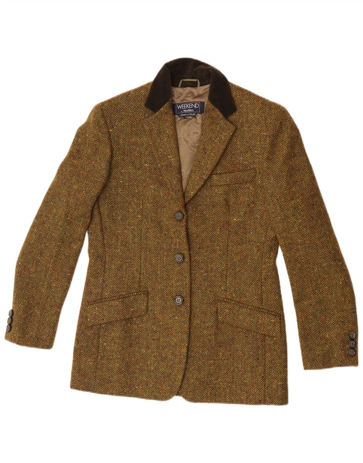 Max Mara Veste blazer à 3 boutons pour femme UK 10 Petit chevron kaki