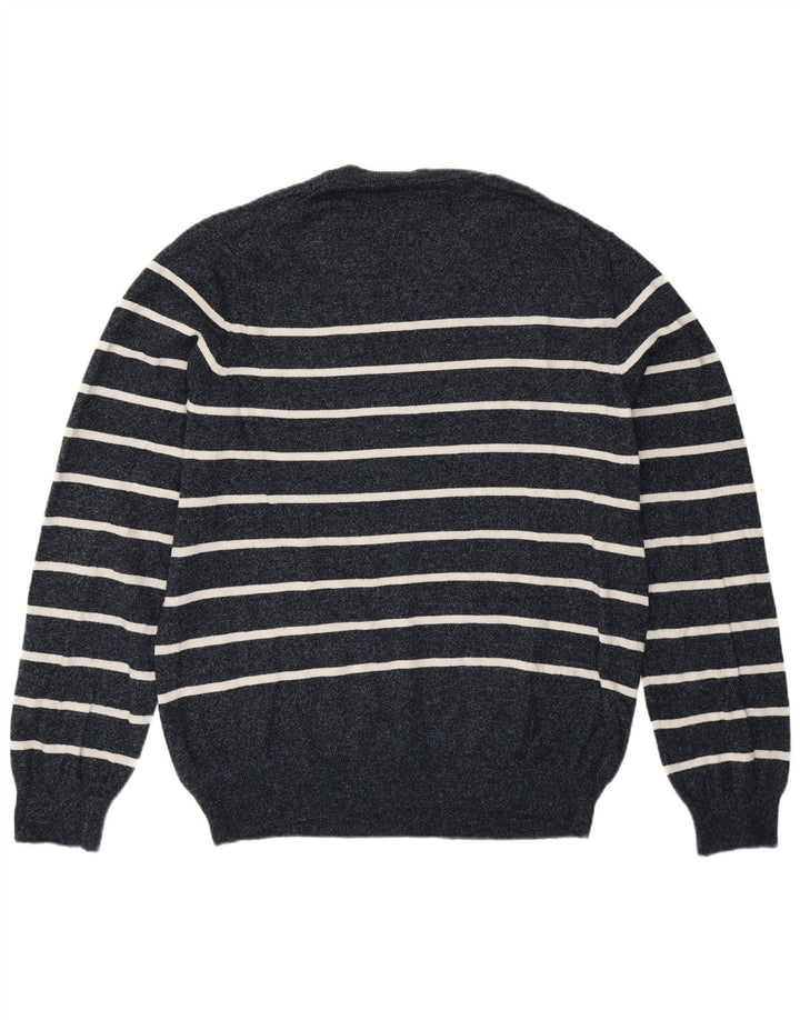 Marks & Spencer Pull à col rond pour homme Large rayé bleu marine