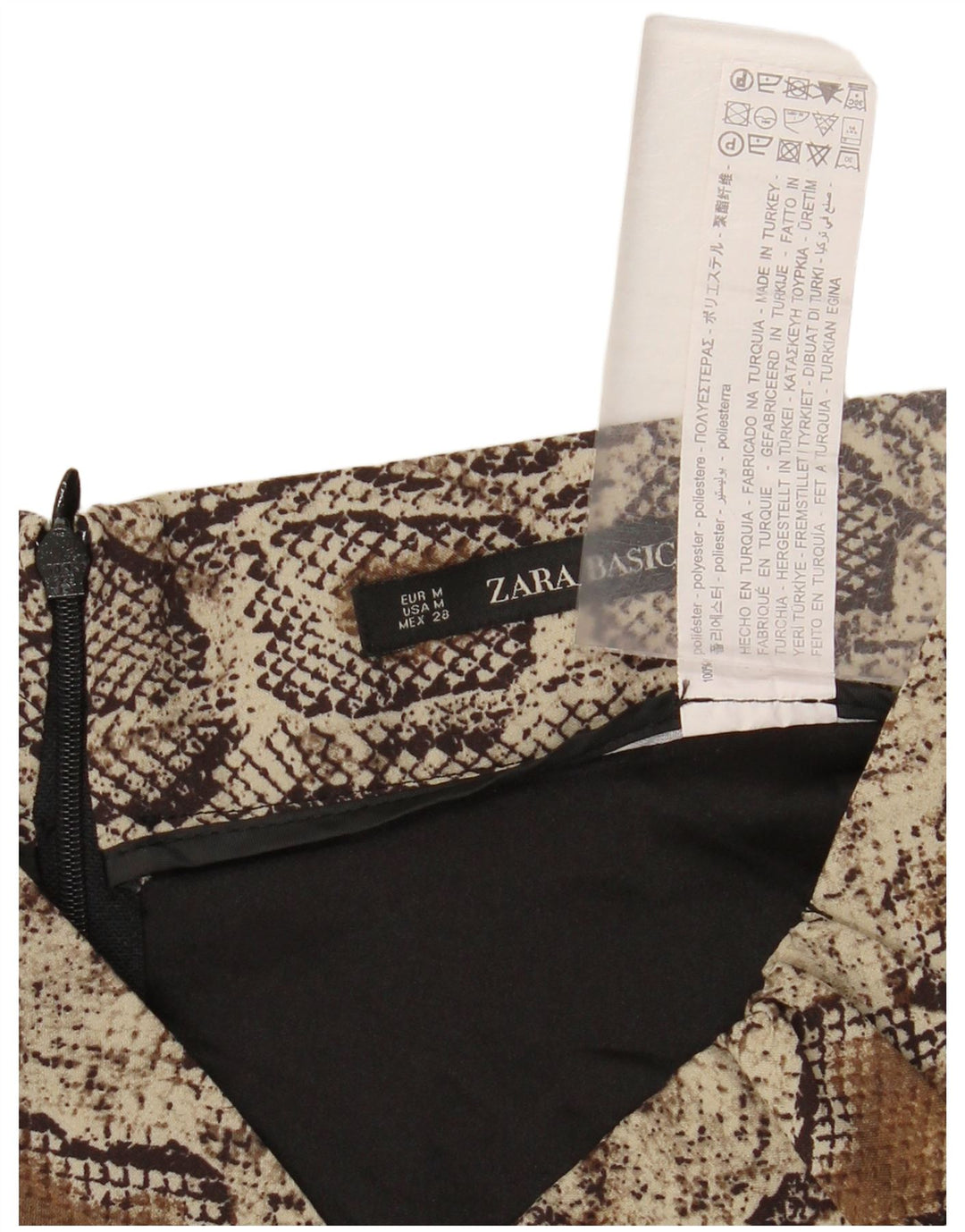 ZARA Womens A-Line Skirt Medium W28 Black Animal Print Polyester
