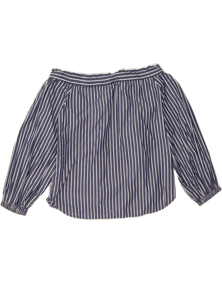 J. CREW Womens Crop Off Shoulder Top US 6 Medium Navy Blue Striped Cotton Vintage J. Crew and Second-Hand J. Crew from Messina Hembry 