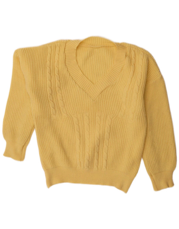 vintage Femmes V-Col Jumper Pull UK 22 3XL Jaune