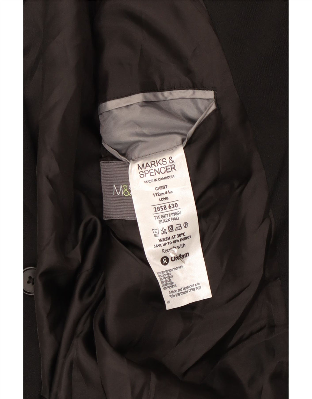 Marks & Spencer Veste blazer à 2 boutons pour homme UK 44 XL Noir Polyester