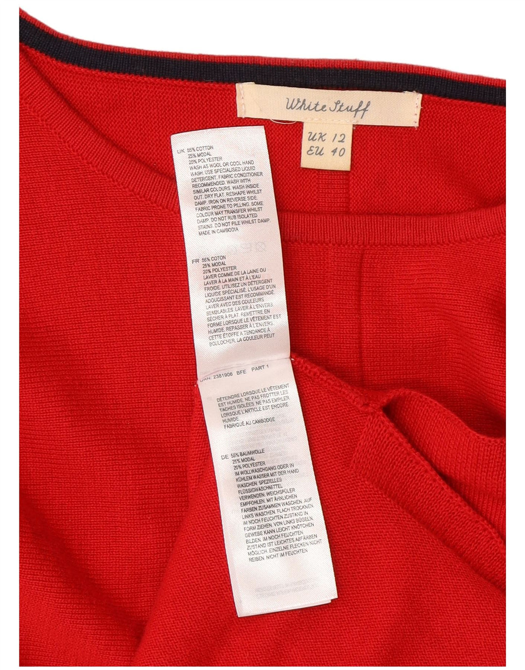 White Stuff Pull à col bateau pour femme UK 12 Rouge moyen Coton