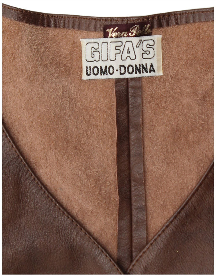 VINTAGE Gilet en cuir femme IT 48 XL Cuir marron