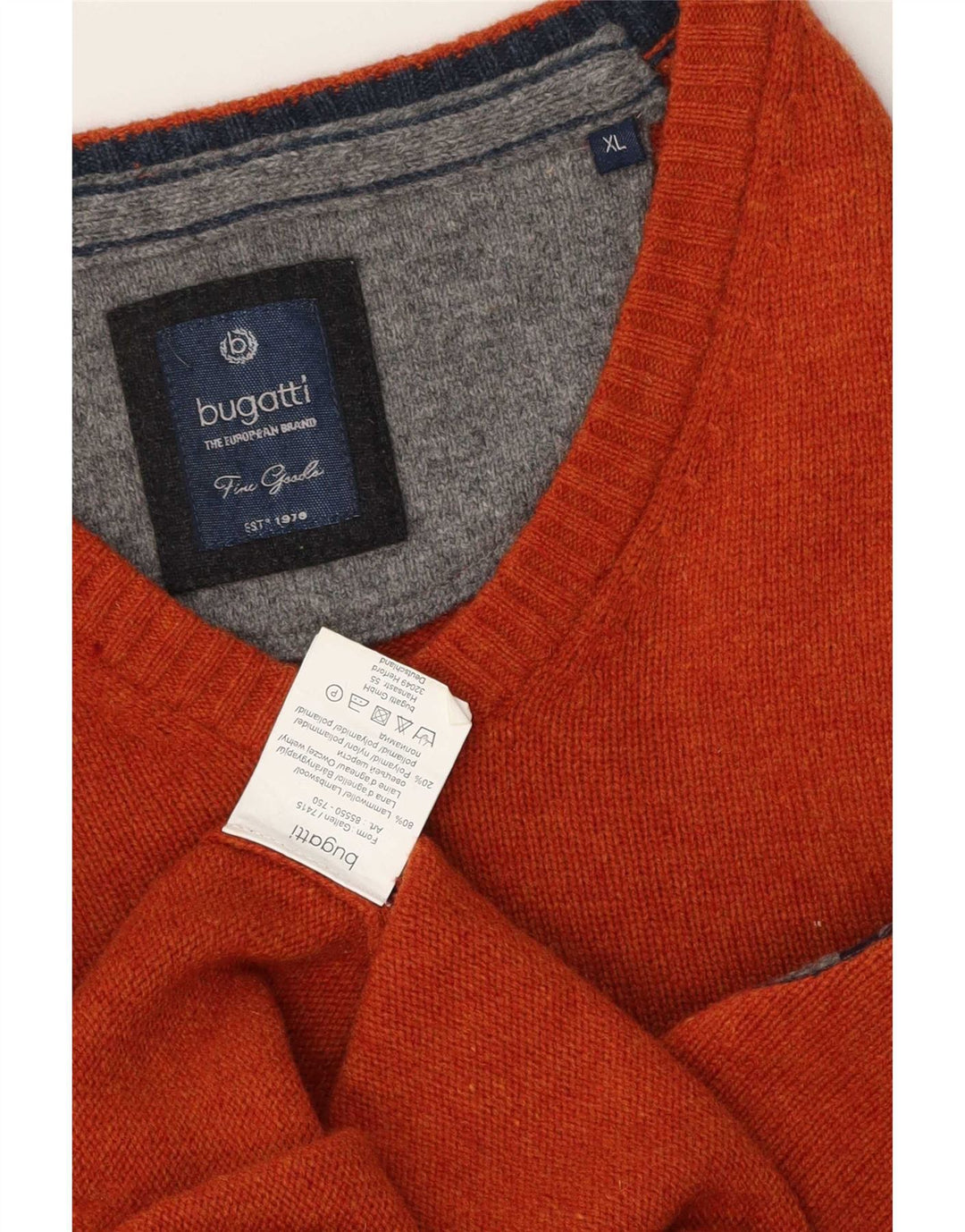 Bugatti Pull Col V Homme XL Orange Laine d'Agneau