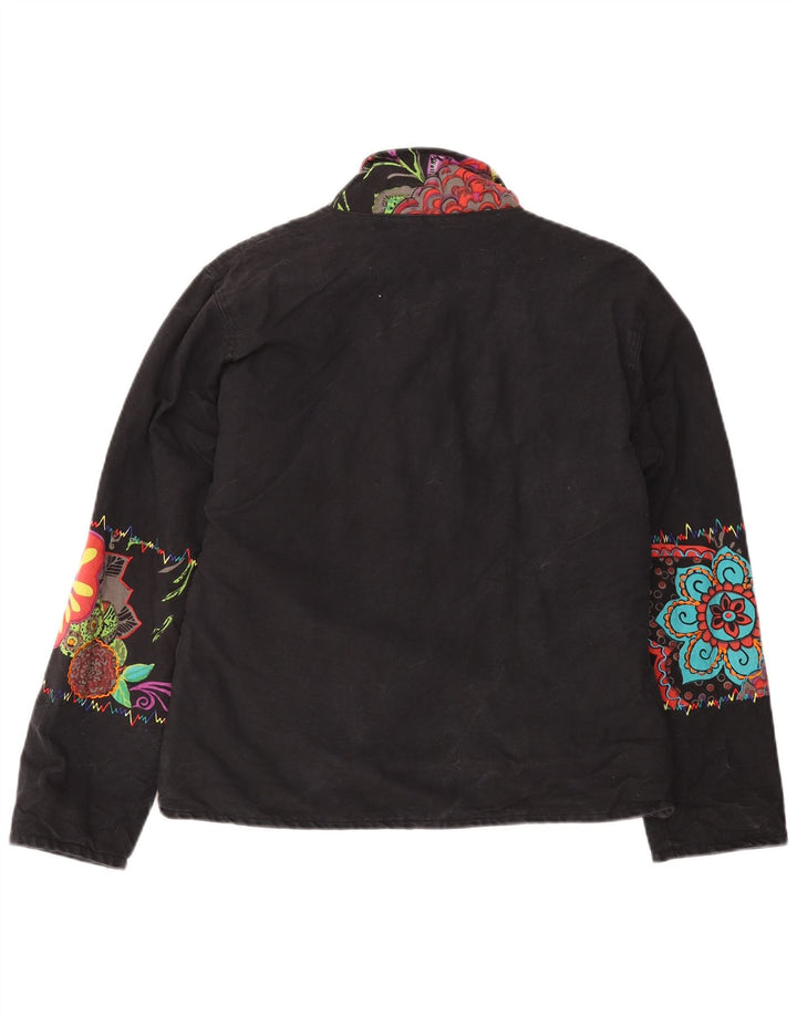 VINTAGE Veste coupe-vent femme UK 14 Medium Black Floral