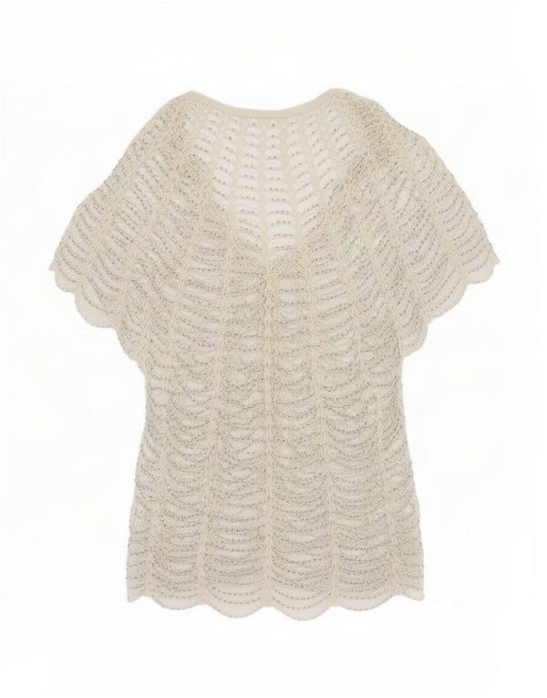 vintage Femmes Voir à travers Crochet Cardigan Top UK 10 Petit Blanc