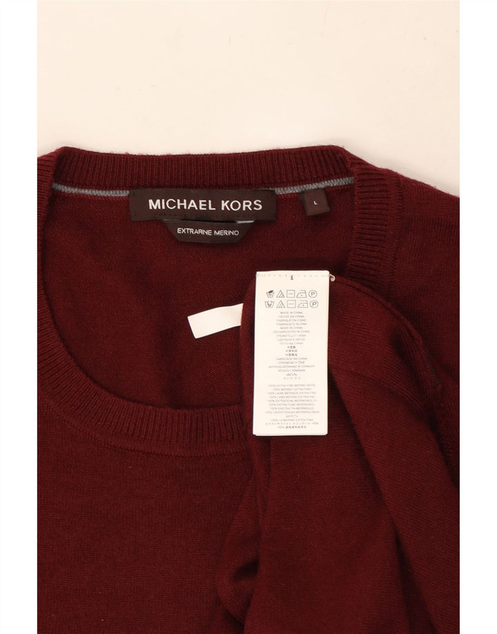 MICHAEL KORS Pull à col rond pour homme en laine bordeaux grande taille