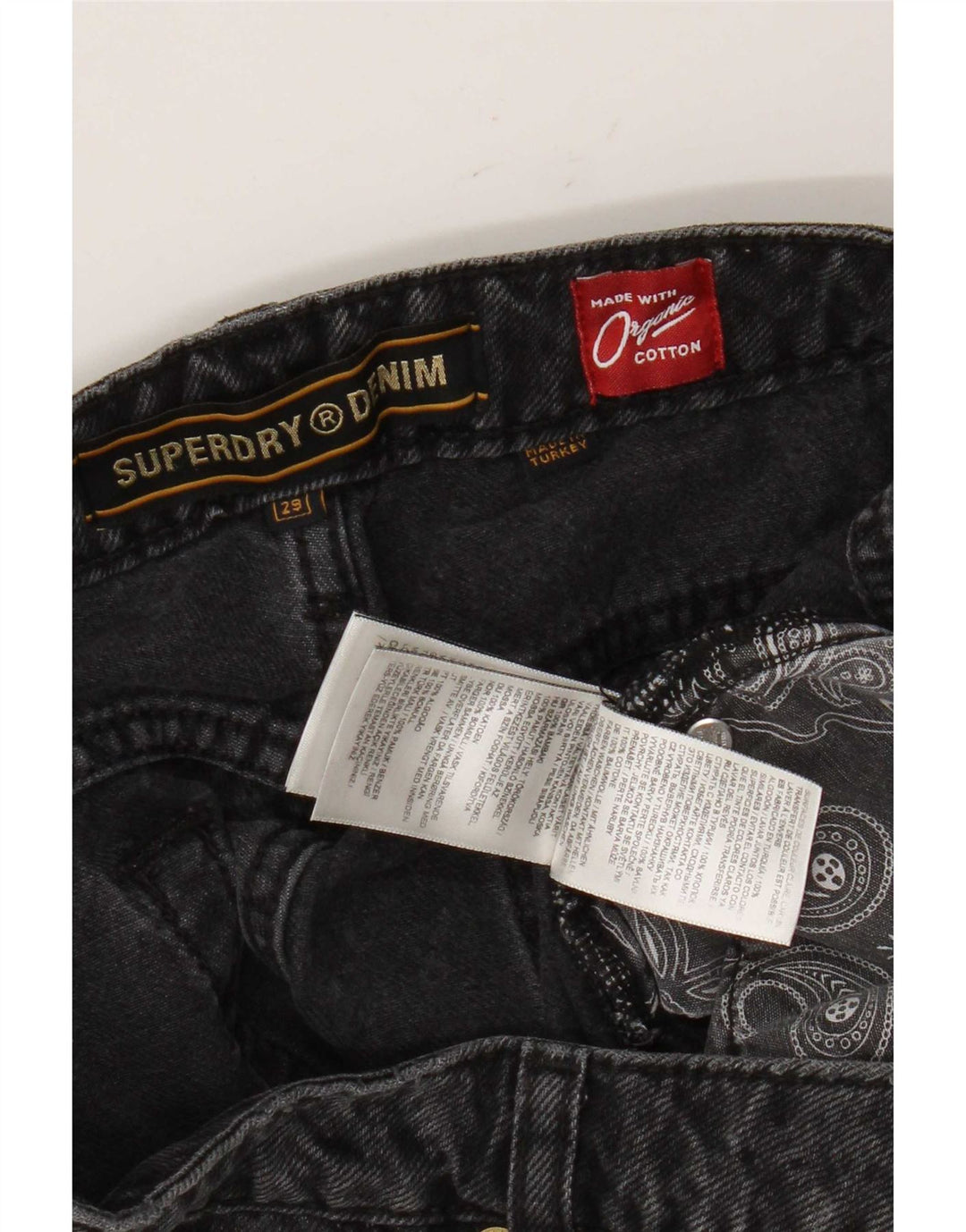 Superdry Femme Short En Jean W29 Coton Géométrique Gris Moyen