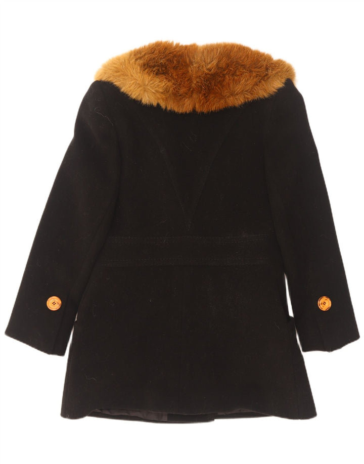 vintage Femme Pardessus EU 38 Laine Noire Moyenne
