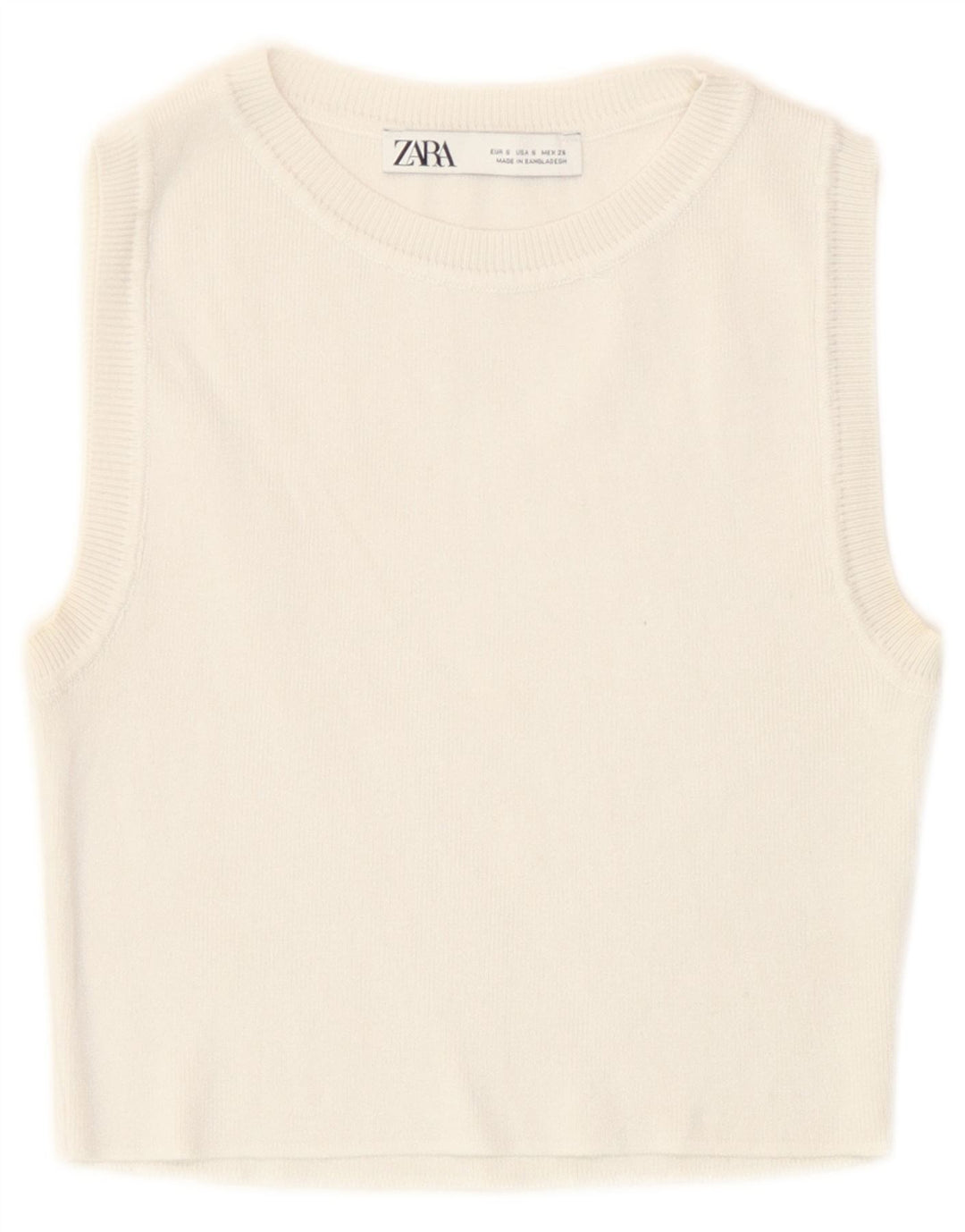 Zara Womens Crop Vest Débardeur UK 8 Petit Blanc Cassé