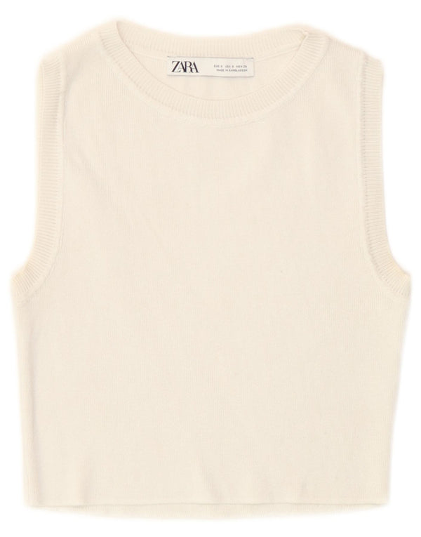 Zara Womens Crop Vest Débardeur UK 8 Petit Blanc Cassé