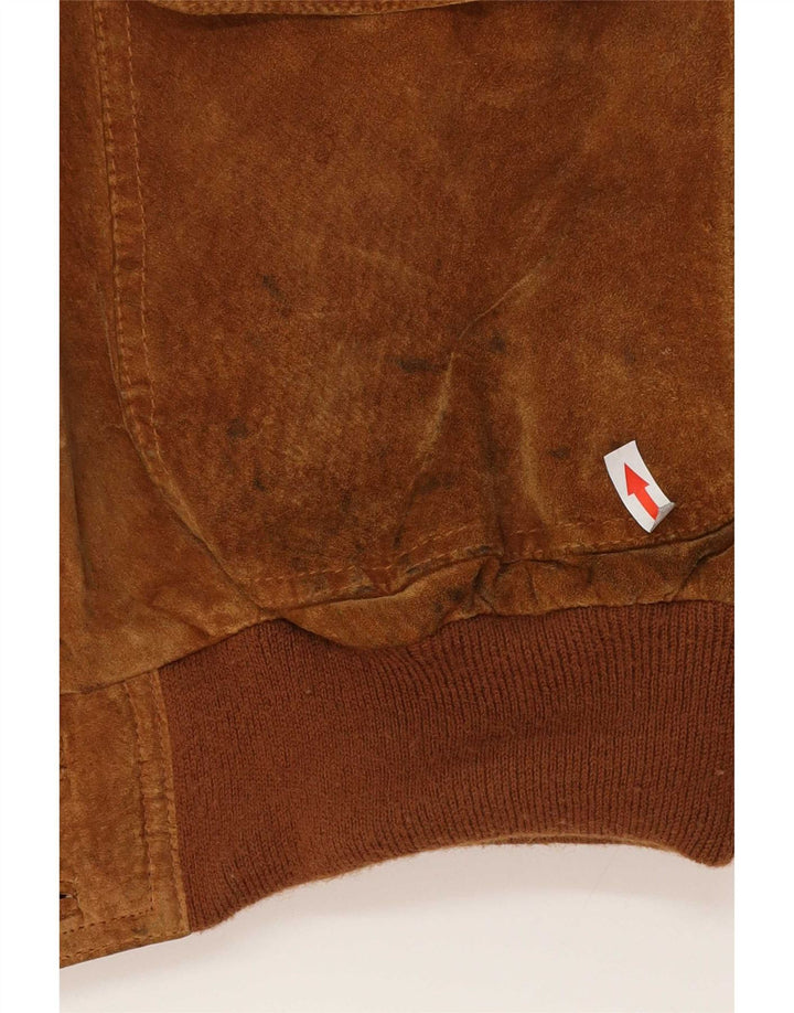 vintage Mens Suede Bomber Jacket UK 42 XL Cuir Marron