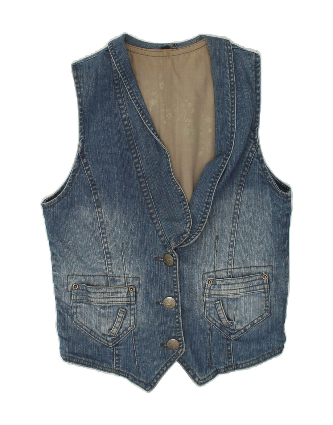 VINTAGE Femme Denim Gilet UK 12 Coton Bleu Moyen