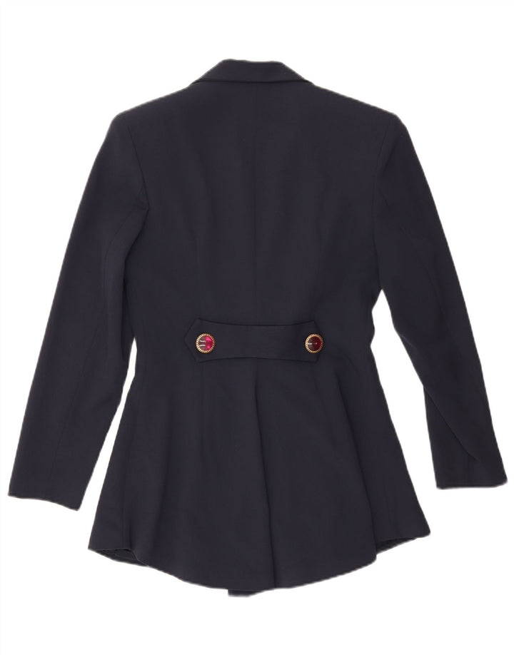VINTAGE Femme Longline Blazer Veste UK 10 Petit Bleu Marine