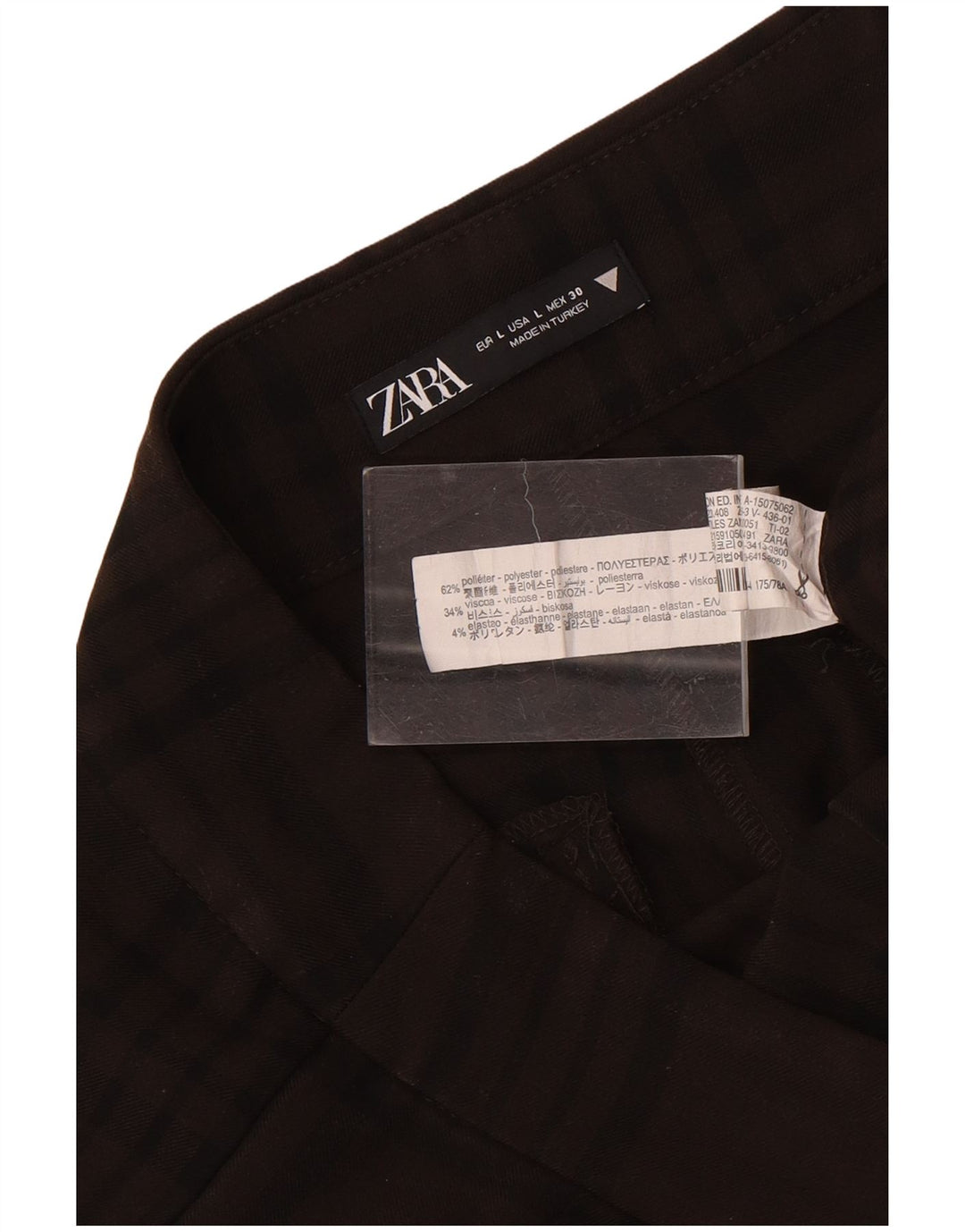 Pantalon Chino Droit Femme Zara Large W30 L29 Marron Carreaux Polyester